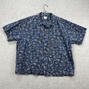 Vintage J Crew Oarsman Shirt Mens XXL Blue Hawaiian Camp Loop Collar Beach Aloha